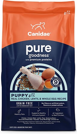 CANIDAE Grain-Free PURE Puppy Limited Ingredient Chicken, Lentil & Whole Egg Recipe