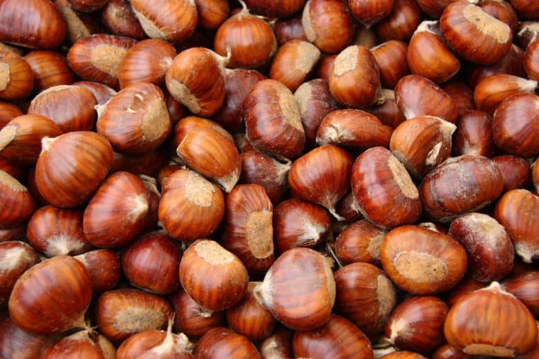 A close-up image of chestnuts