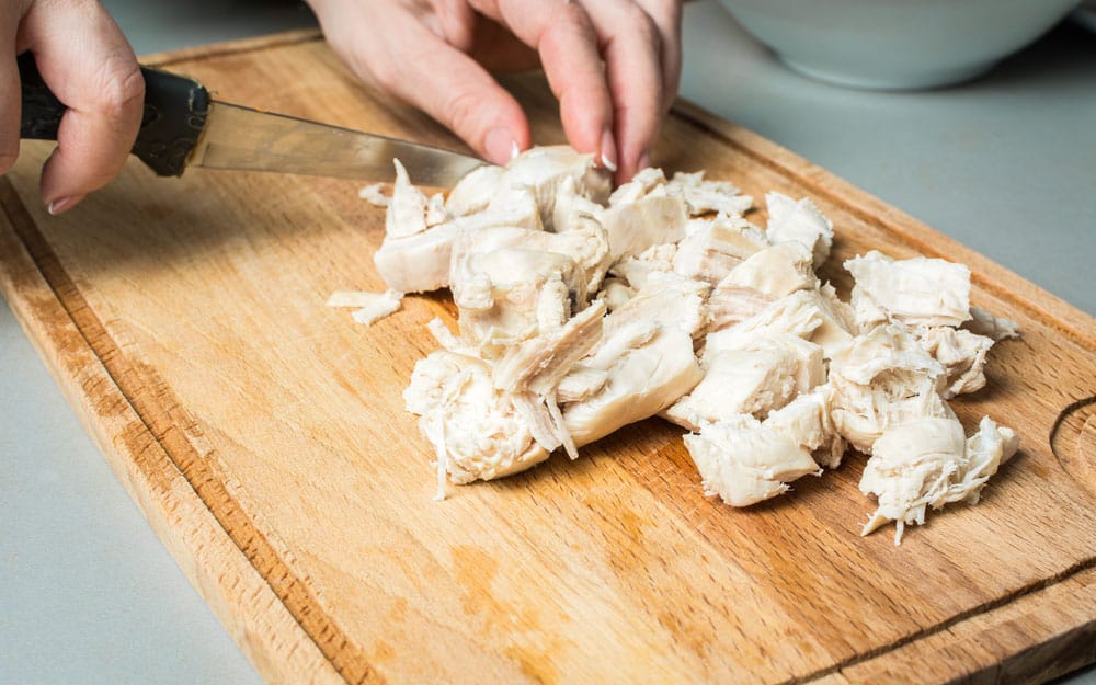 Chopped boiled chicken breast for salad