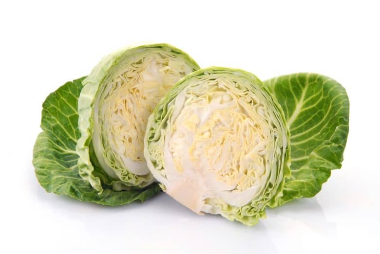 Two halves of cabbage on a white background